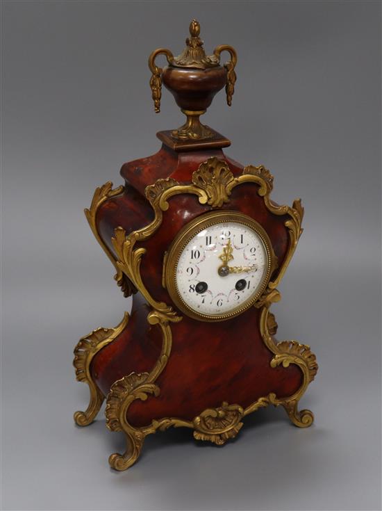 A French scarlet tortoiseshell mantel clock height 31cm
